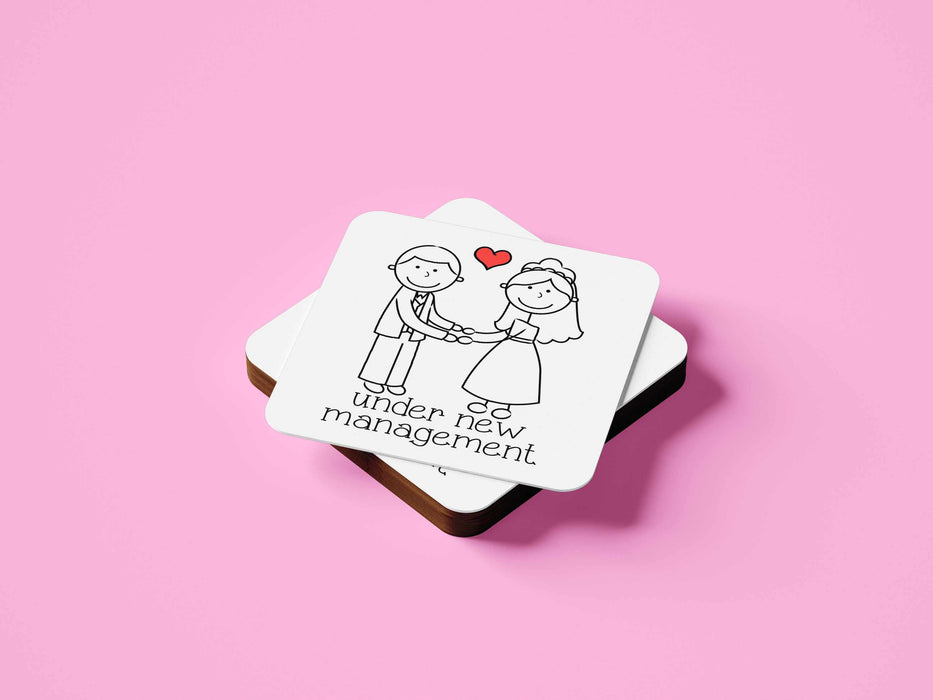 Under New Management Wedding Couple Coaster