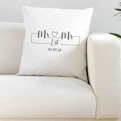 Personalised Mr & Mr Date Wedding Super Soft Cushion Cover - The Gifted Panda