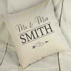 Personalised Mr & Mrs Wedding Linen Cushion Cover - The Gifted Panda